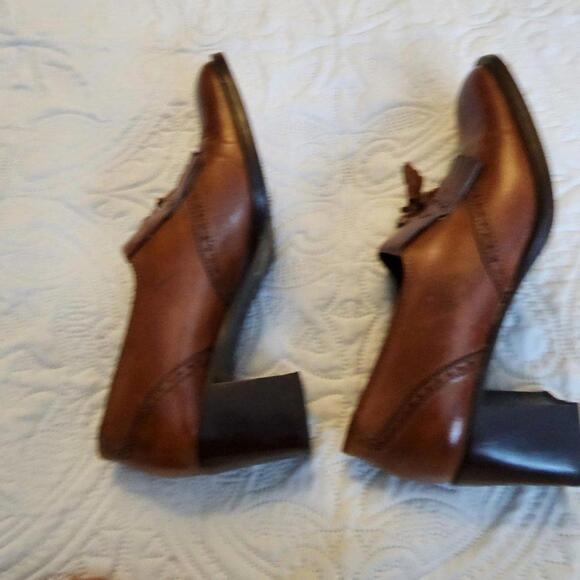 EUC  CLIF made in itay block heel slip on tassel borwn leather 37.5  6.5 - Picture 5 of 9